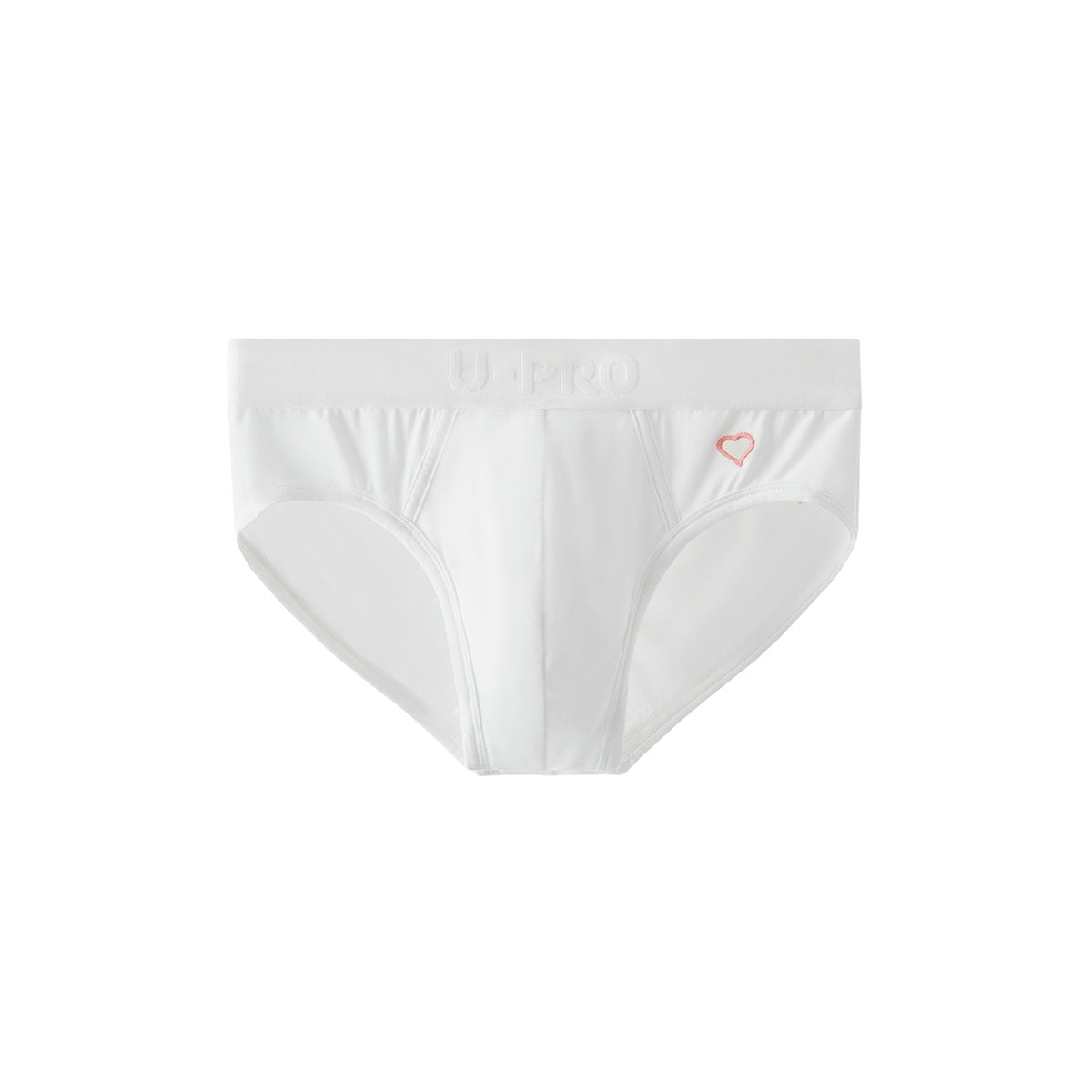 UPRO men's Heart Embroidery Brief – White Pink Heart - front product on white background
