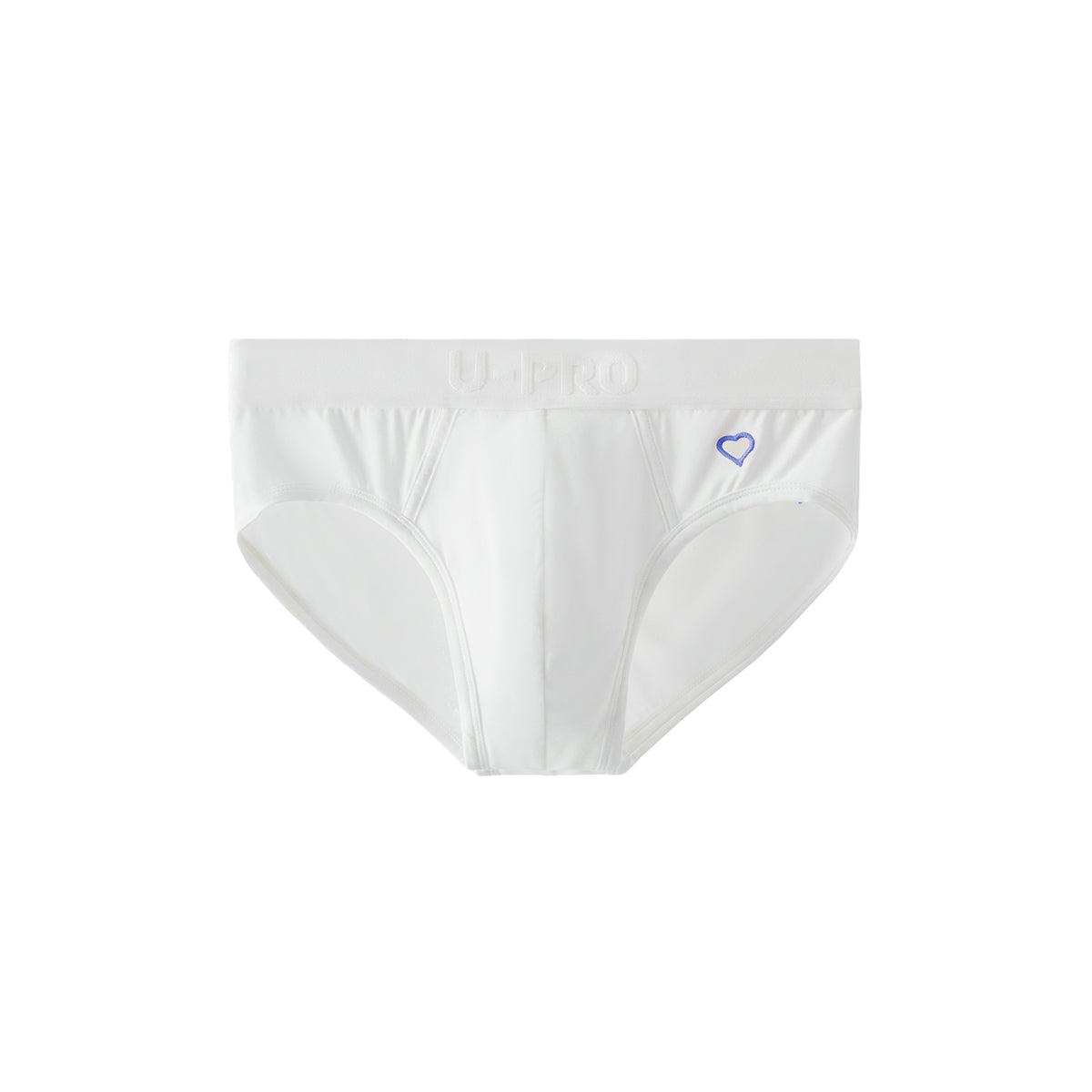 UPRO men's Heart Embroidery Brief – White Blue Heart - front product on white background