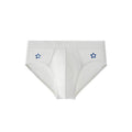 UPRO men's Embroidered Star Cut-Out Brief – White Blue Star - front product on white background