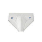 UPRO men's Embroidered Star Cut-Out Brief – White Blue Star - front product on white background