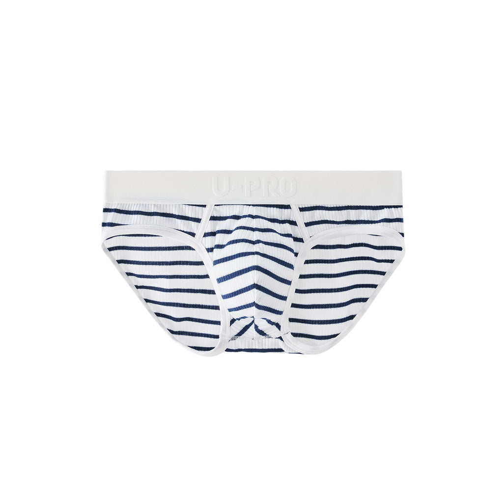 UPRO men's Navy Striped Brief – Navy White Stripe - front product on white background