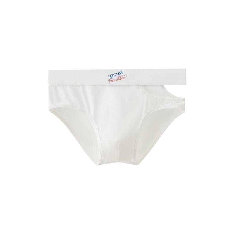 UPRO men's Open-Hole Embroidered Brief – White - front product on white background