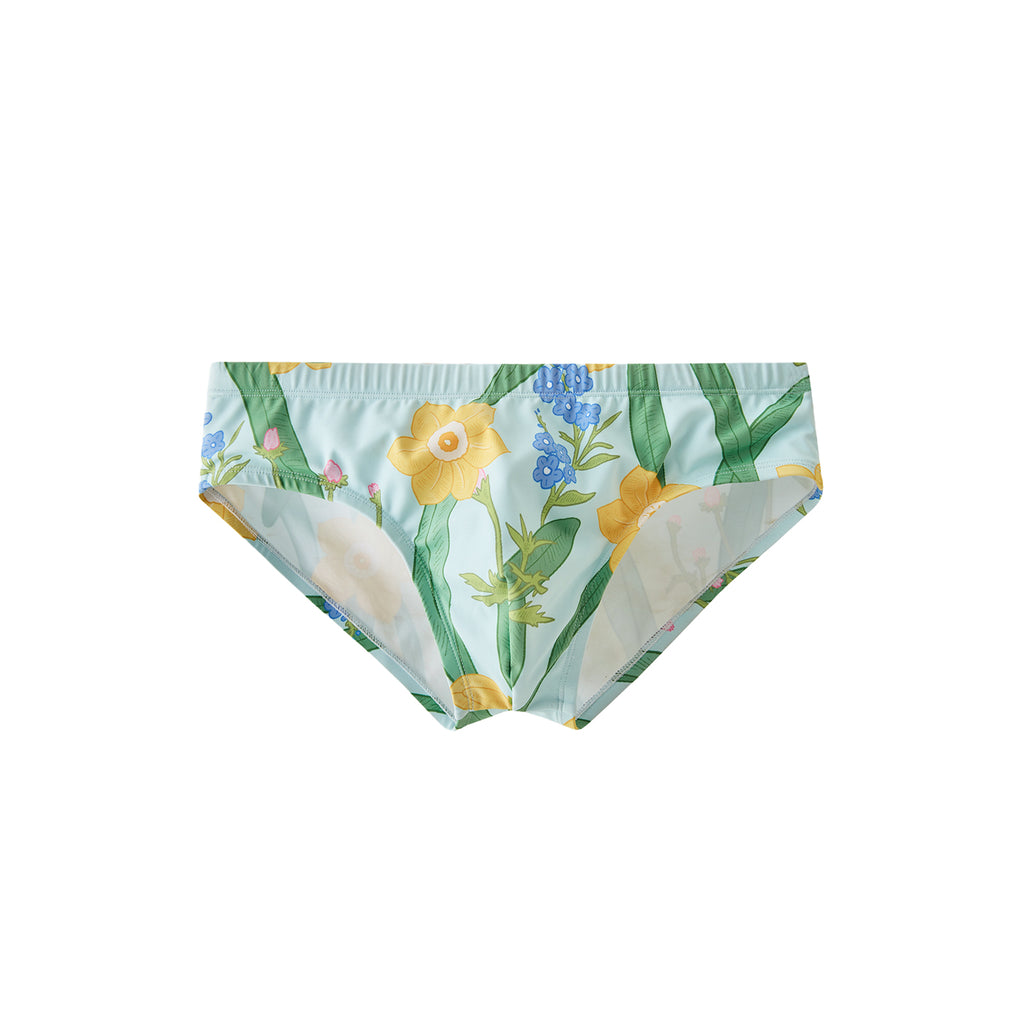 UPRO men's Narcissus Print Swim Brief – Green Floral - front product on white background