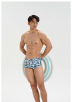 UPRO men's Blue Abstract Print Square-Cut Swim Trunks – Blue Print – studio model view, photo 2 of 3