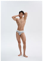 UPRO men's Navy Striped Brief – Navy White Stripe – studio model view, photo 1 of 3