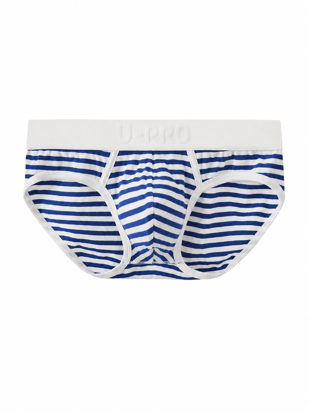 UPRO men's Blue & White Striped Ribbed Brief – Blue White Stripe – front product view on white
