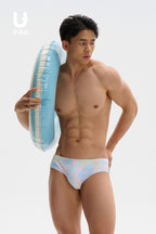 UPRO men's Jellyfish Print Swim Brief – Pastel Jellyfish – studio fit detail