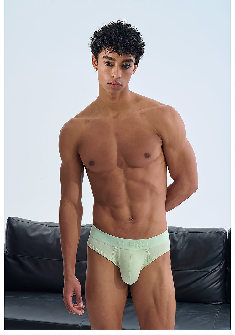 UPRO men's Ribbed Brief – Green - indoor lifestyle photograph