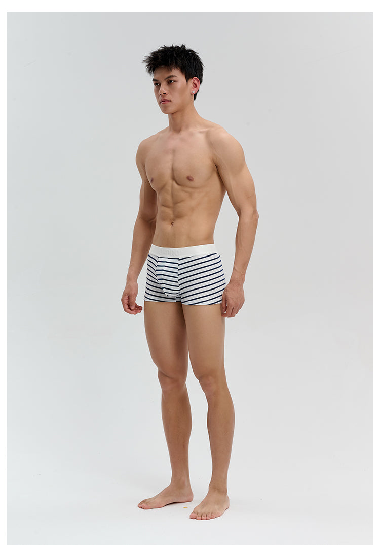 UPRO men's Striped Boxer Brief – Navy White Stripe – studio model view, photo 1 of 3