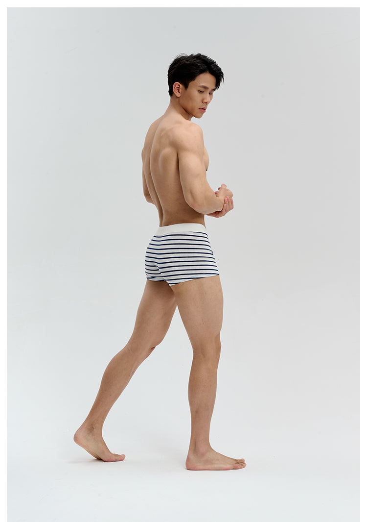 UPRO men's Striped Boxer Brief – Navy White Stripe – studio model view, photo 2 of 3