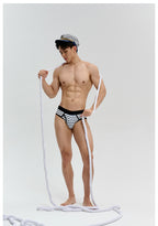 UPRO men's Black & White Striped Brief – Black White Stripe – studio model view, photo 3 of 3