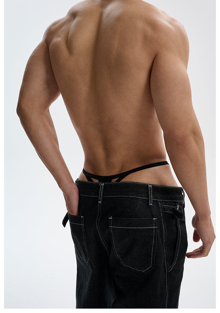 UPRO men's Asymmetric Strap Brief – Black – studio fit detail, photo 2 of 2
