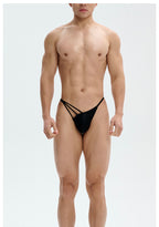 UPRO men's Asymmetric Strap Brief – Black – studio fit detail, photo 1 of 2