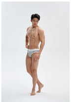 UPRO men's Navy Striped Brief – Navy White Stripe – studio model view, photo 2 of 3