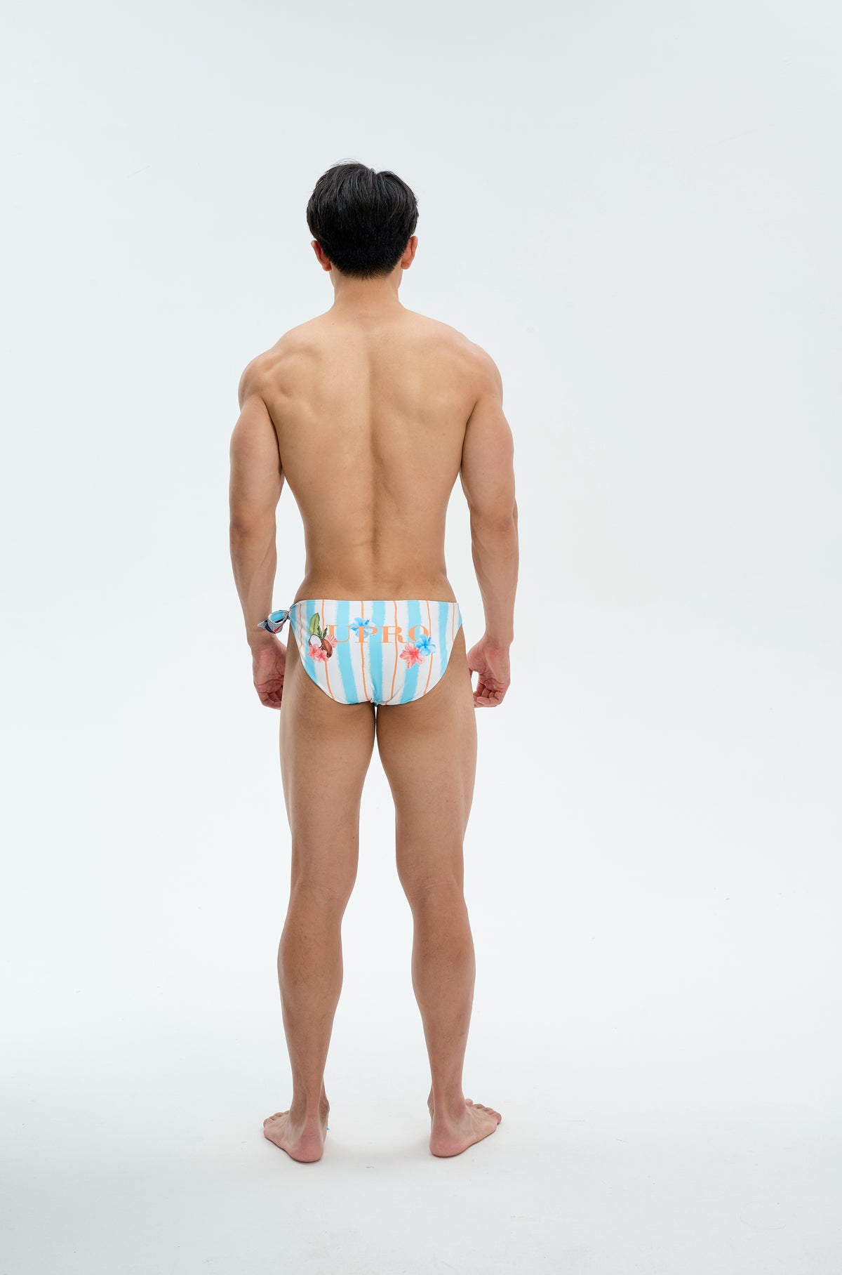 UPRO men's Tie-Side Reversible Swim Brief – Multicolor Reversible – striped face back view