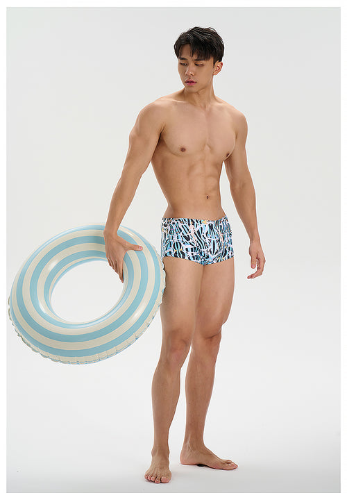 UPRO men's Abstract Print Swim Trunks – Blue Print – studio model view, photo 1 of 3