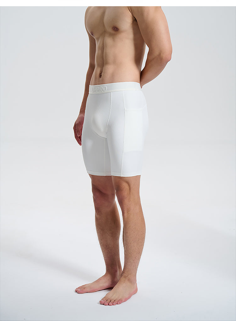 UPRO men's High-Elastic Training Shorts – White – studio fit detail, photo 2 of 2