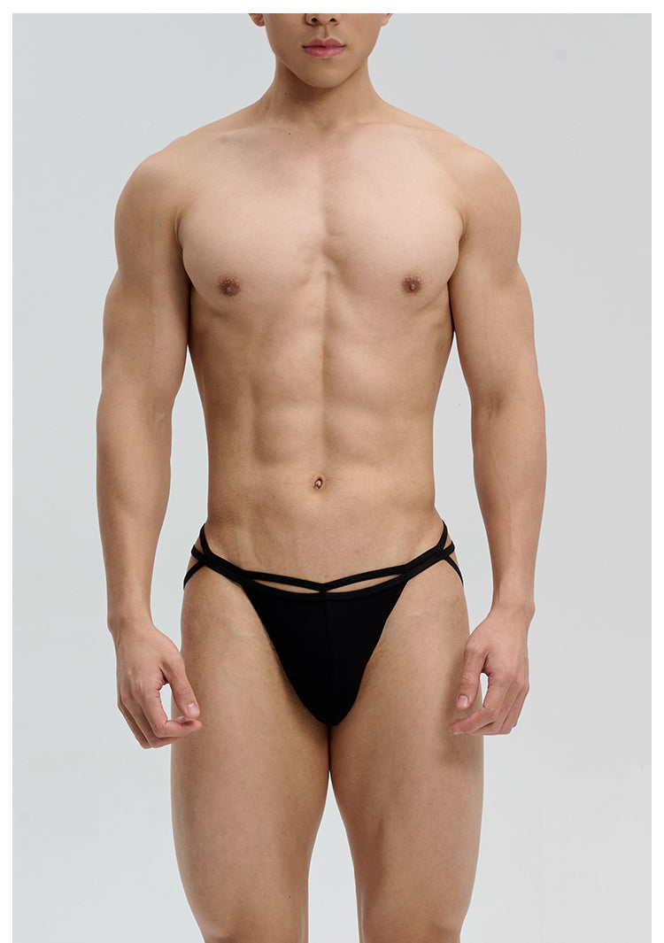 UPRO men's Black Double-Strap Jockstrap – Black – studio fit detail, photo 2 of 2