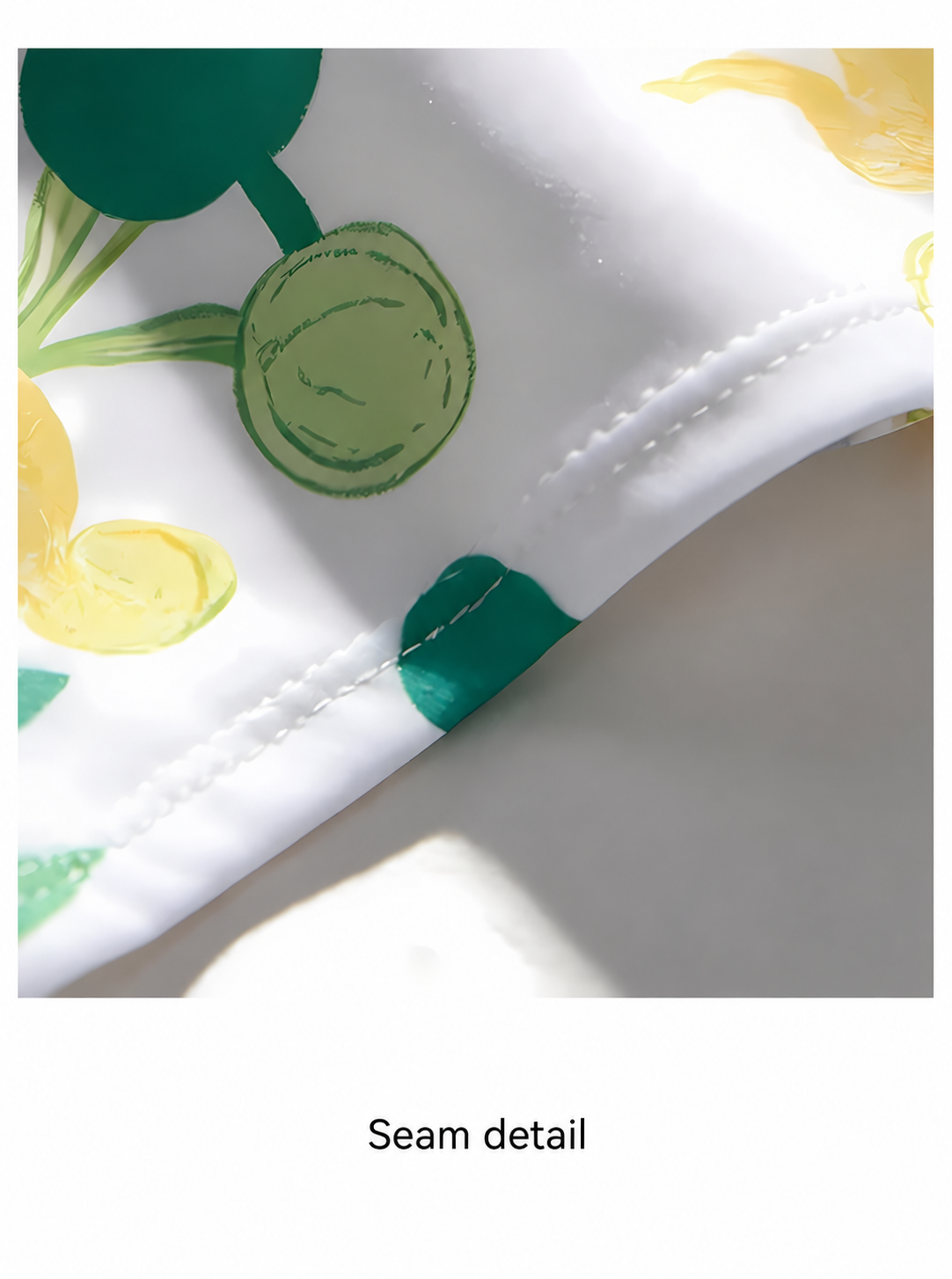 UPRO men's Stephania Plant Print Swim Brief – White Green Botanical – botanical fabric seam detail