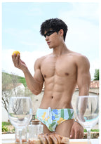 UPRO men's Narcissus Print Swim Brief – Green Floral – outdoor campaign photo, photo 1 of 3