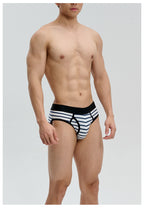 UPRO men's Black & White Striped Brief – Black White Stripe – studio fit detail, photo 2 of 2