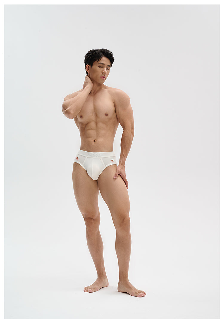 UPRO men's Embroidered Star Cut-Out Brief – studio model view, photo 2 of 3