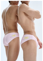 UPRO Slip de bain homme rayé rose motif citron – détail de la coupe en studio, photo 1 sur 2