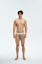 UPRO men's Striped Double-Strap Jockstrap – Blue White Stripe – studio model view, photo 1 of 3