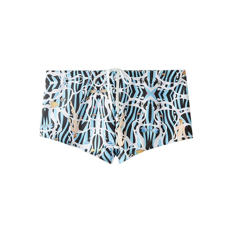 UPRO men's Blue Abstract Print Square-Cut Swim Trunks – Blue Print – front product on white background