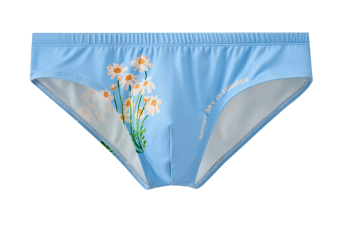 UPRO men's Daisy Print Swim Brief – Blue Daisy front product view