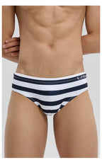 UPRO Slip de bain homme rayé noir et blanc – gros plan de face sur la ceinture et les jambes