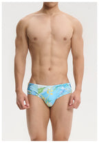 UPRO men's Blue Botanical Swim Brief – Blue Botanical – front fit detail