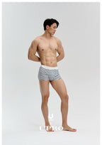 UPRO men's Striped Boxer Brief – Navy White Stripe – studio model view, photo 3 of 3