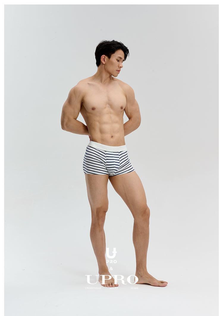 UPRO men's Striped Boxer Brief – Navy White Stripe – studio model view, photo 3 of 3