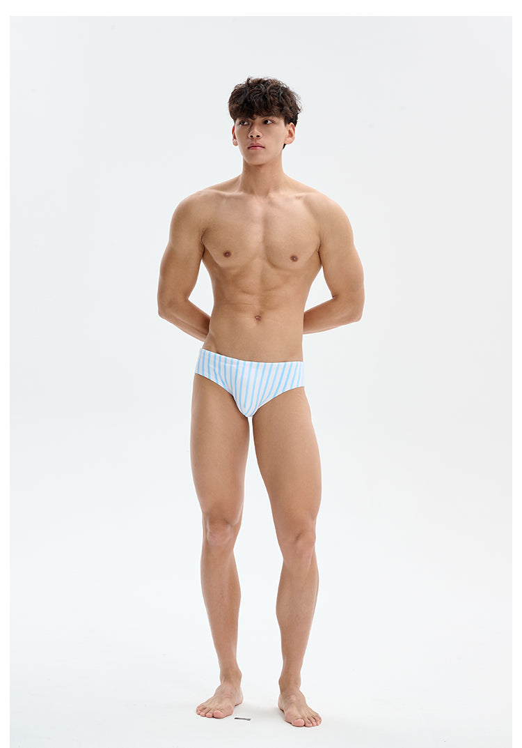 UPRO men's Blue Stripe Lemon Swim Brief – Blue White Stripe – studio model view, photo 1 of 3