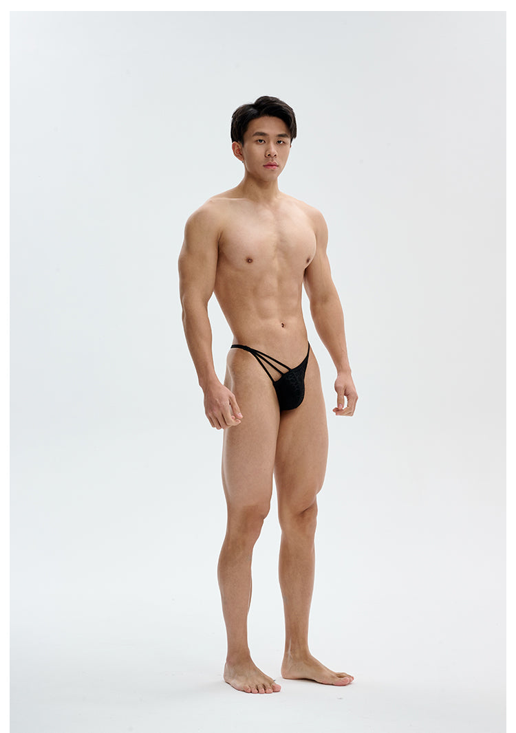 UPRO men's Asymmetric Strap Brief – Black – studio model view, photo 3 of 3