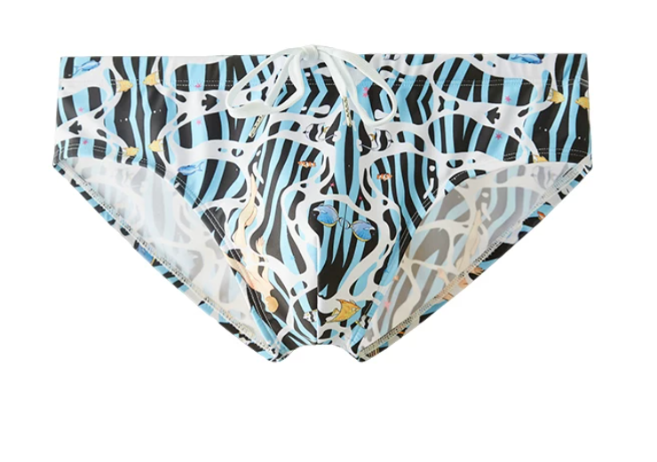 UPRO men's Character Print Swim Brief – Blue Print - front product on white background