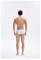 UPRO Slip de bain homme rayé bleu motif citron – porté en studio, photo 3 sur 3