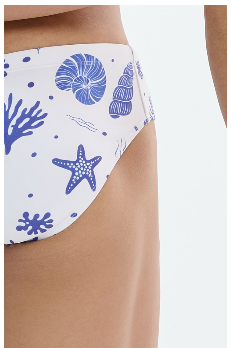 UPRO men's Shell Print Swim Brief – White Blue Shell – studio fit detail, photo 2 of 2
